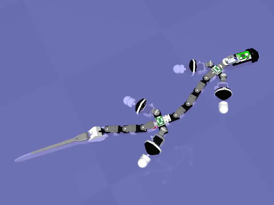 Top view of the simulated Polymander salamander robot swimming with a traveling body wave